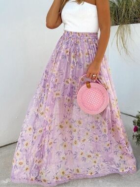 Z&L Europe Lilac Metallic Floral Maxi Skirt M